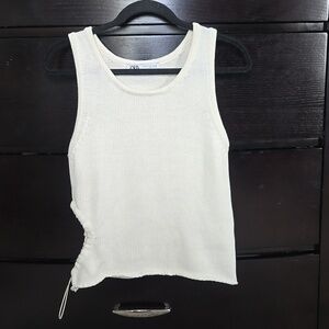 Zara Cream Ribbed Tank Top with Side Drawstring